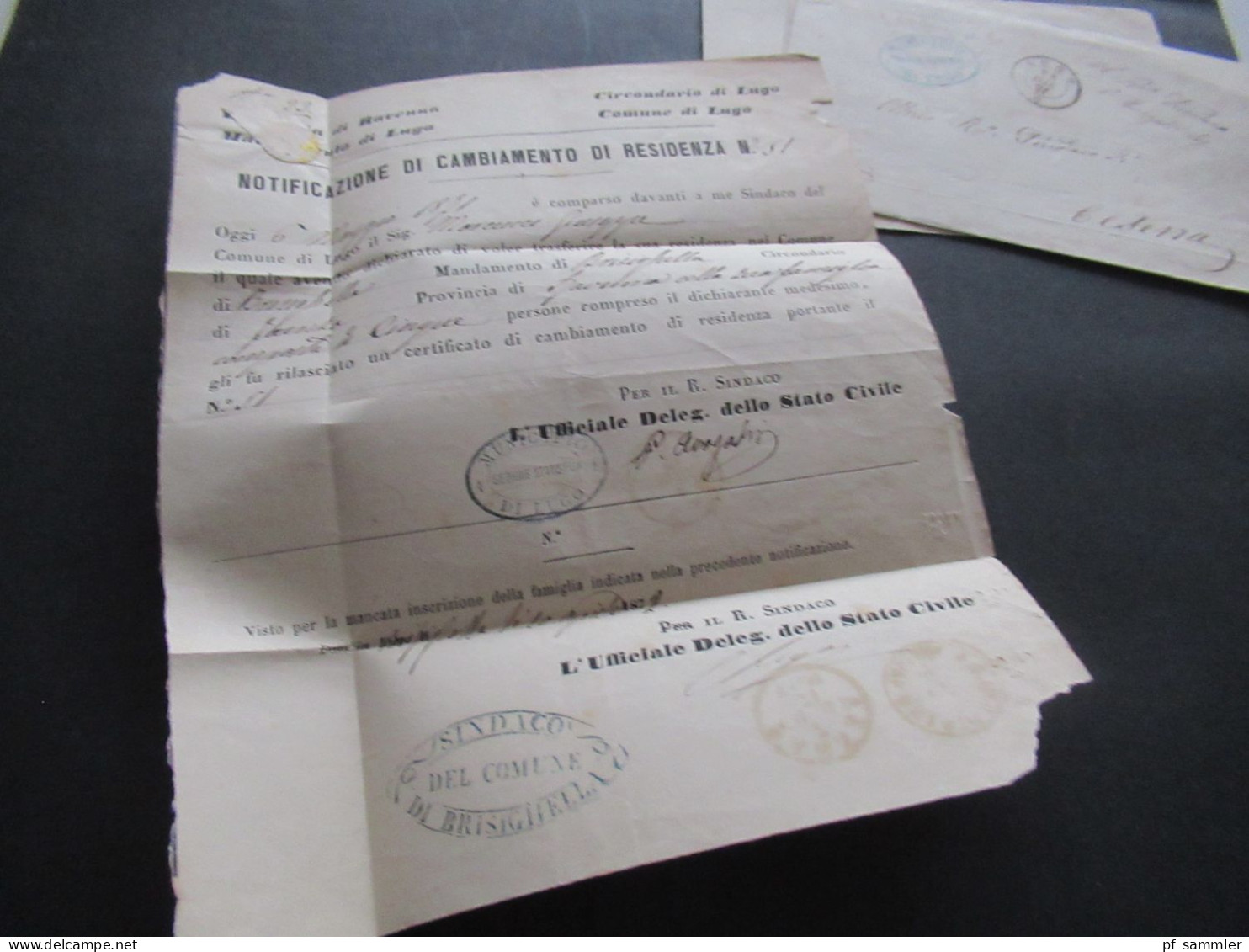 Italien 1871 Notificazione Di Cambiamento Di Residenza Municipio Sezione Statistica Di Lugo. Viele Stempel / 4 Belege