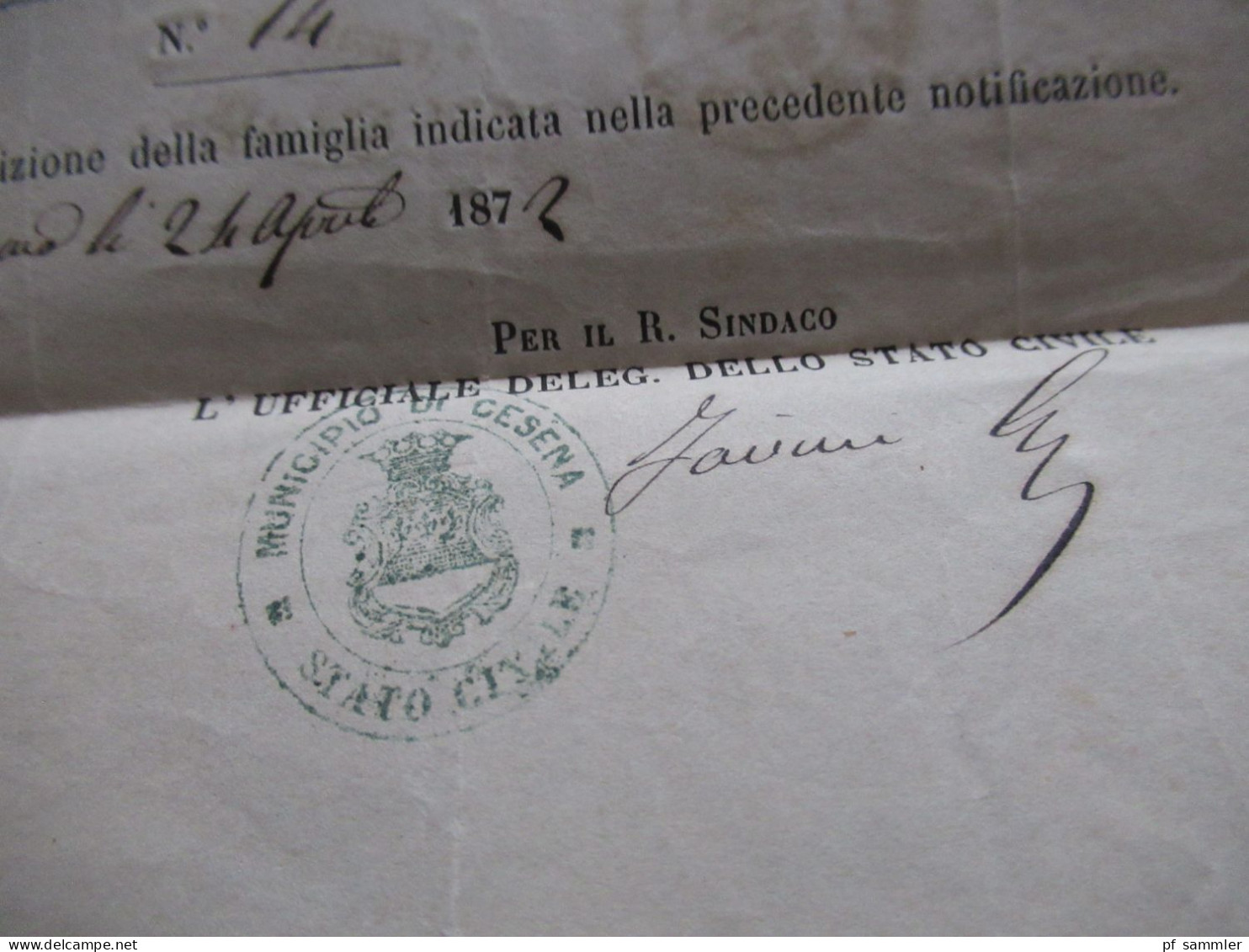 Italien 1871 Notificazione Di Cambiamento Di Residenza Municipio Sezione Statistica Di Lugo. Viele Stempel / 4 Belege