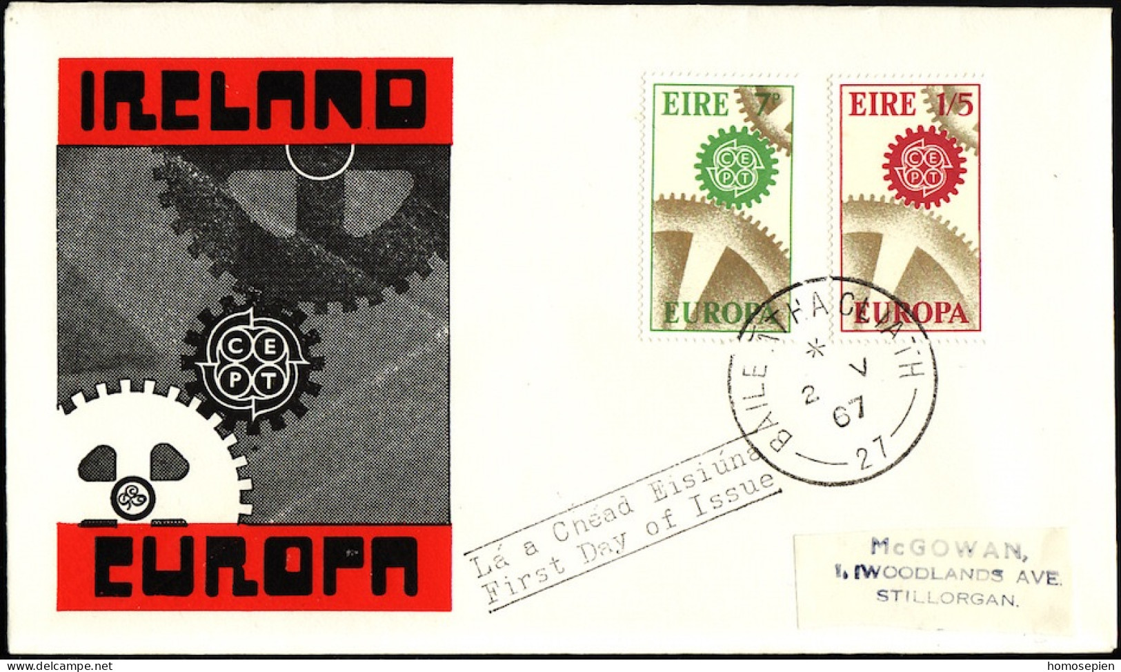 Irlande - Ireland - Irland FDC3 1967 Y&T N°191 à 192 - Michel N°192 à 193 - EUROPA - FDC