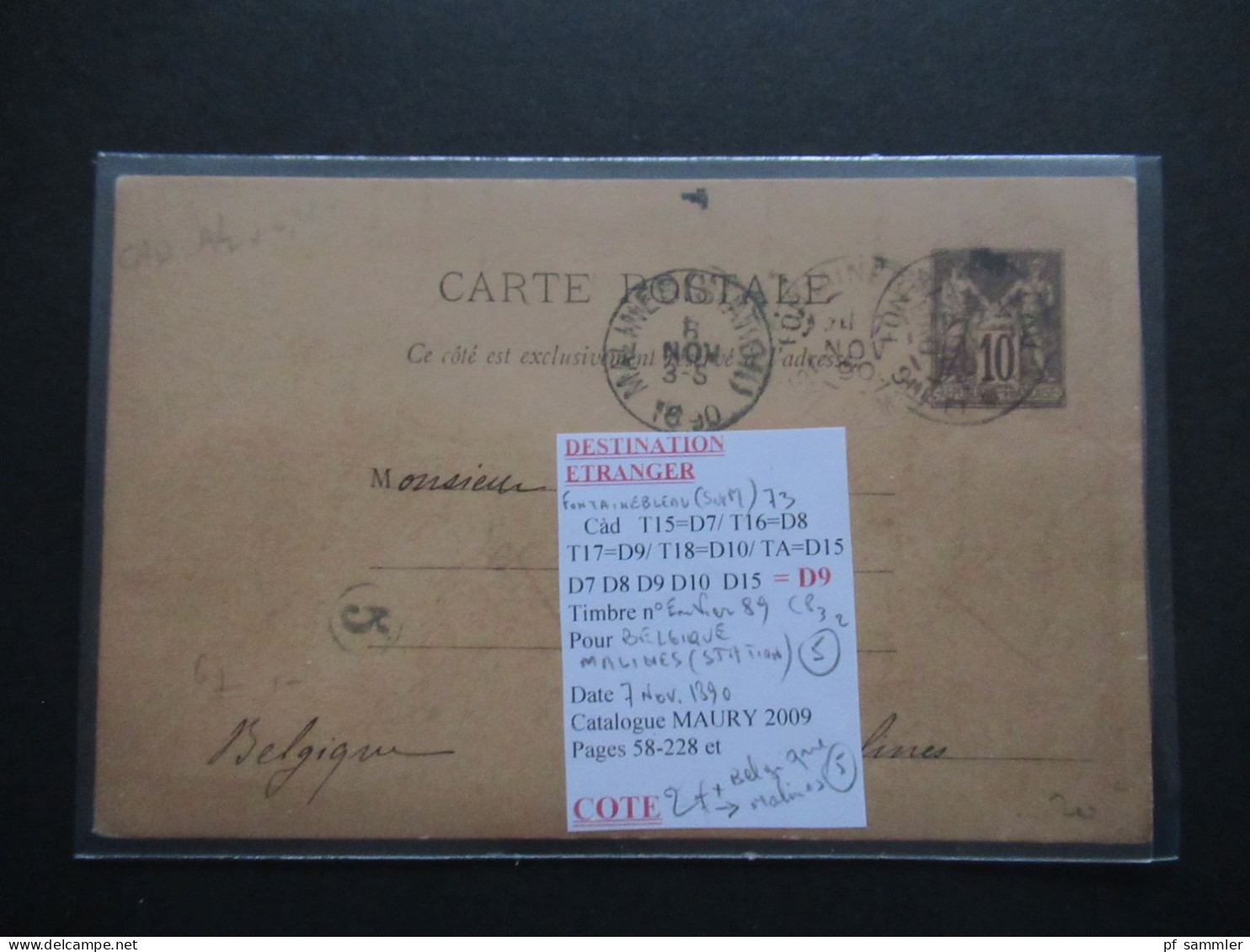 Frankreich 1889 / 1890 Guter Ganzsachen Posten Auslands PK Paris Nach Belgien Viele Stempel Malines (Station) Mit 10 Stk - Lots Et Collections : Entiers Et PAP