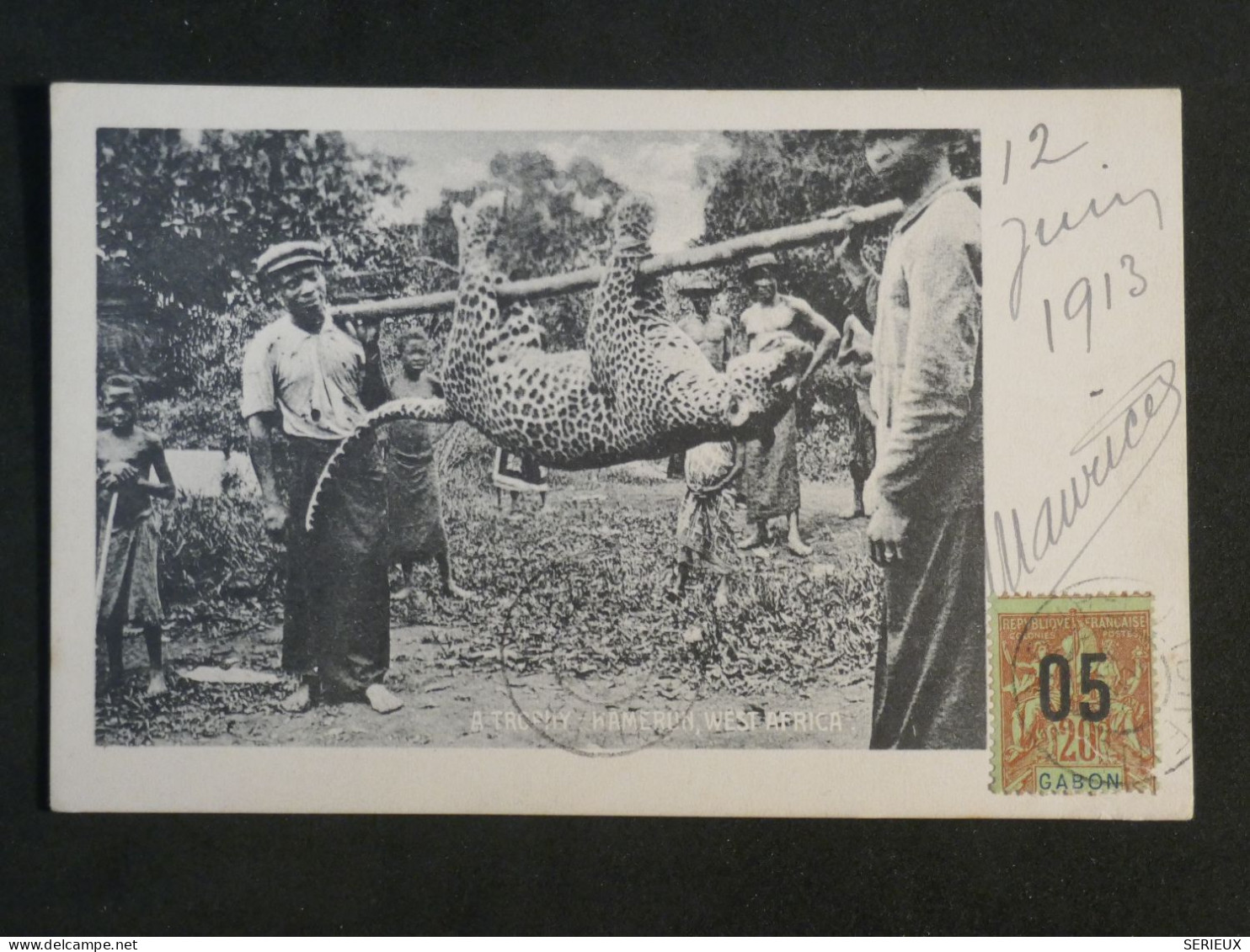 AE43 GABON   BELLE CARTE 1913 A ASNIERES FRANCE +CHASSE   + AFF. PLAISANT+++ - Briefe U. Dokumente