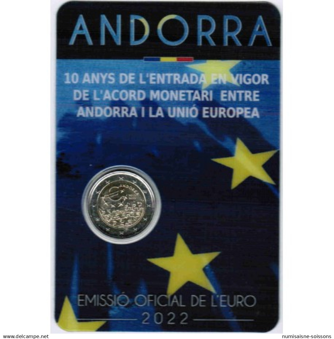 ANDORRE - 2 EURO 2022 - 10 ANS DE L'ACCORD MONÉTAIRE - COINCARD - BU - Andorre