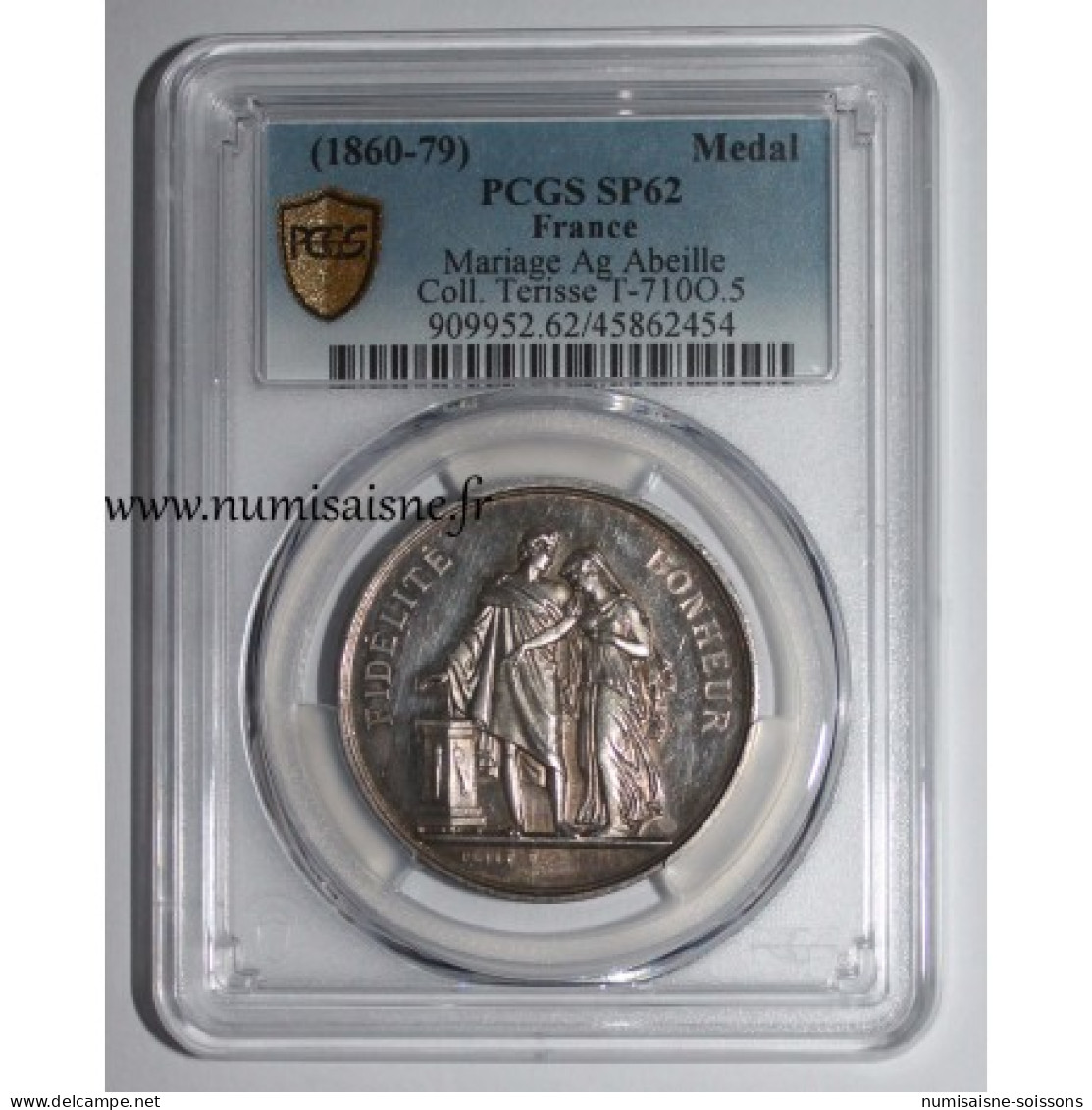 MÉDAILLE DE MARIAGE - 'FIDÉLITÉ BONHEUR' - COLLECTION TERISSE - PCGS - SP 62 - ARGENT -  - Non Classés