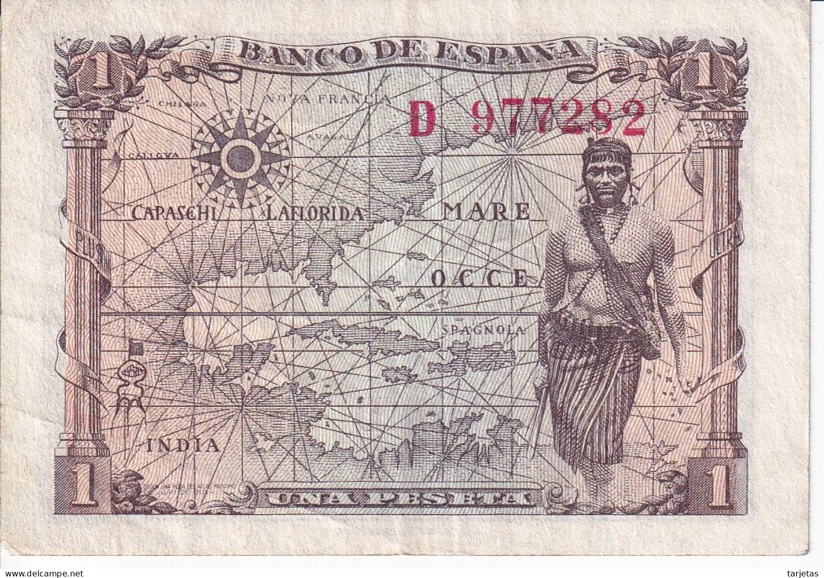 BILLETE DE ESPAÑA DE 1 PTA DEL 15/06/1945 ISABEL LA CATÓLICA SERIE D (BANK NOTE) - 1-2 Peseten