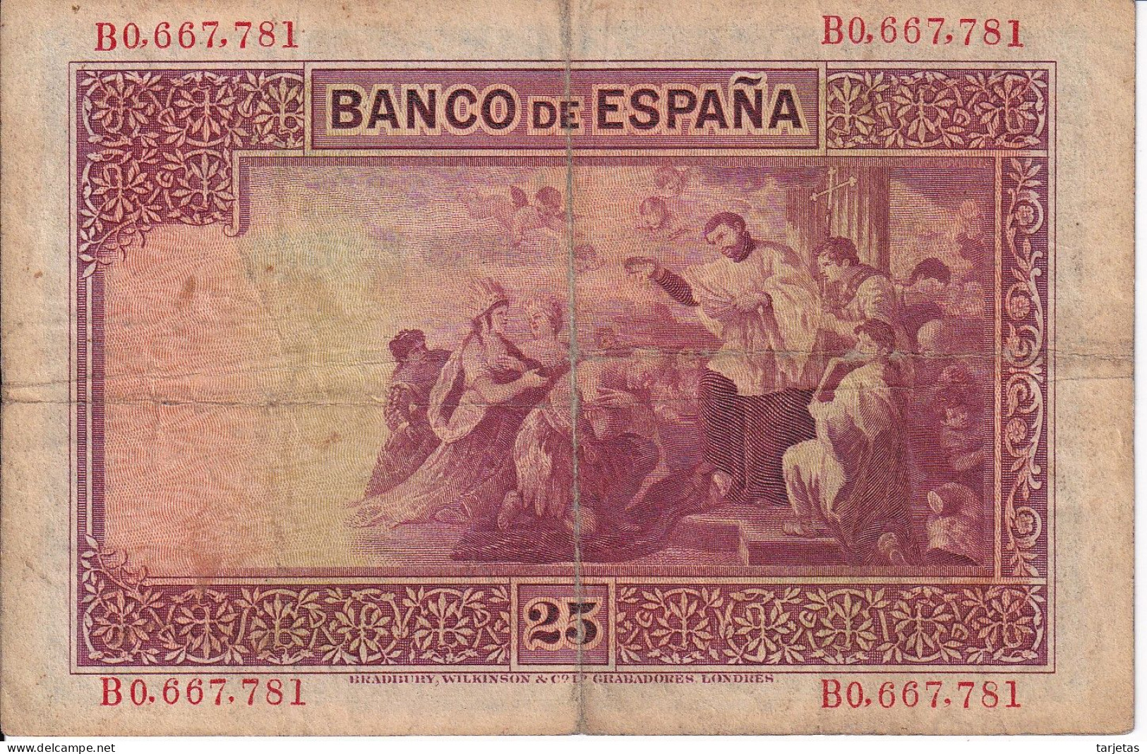 BILLETE DE ESPAÑA DE 25 PTAS DEL AÑO 1926 SERIE B (BANKNOTE) - 1-2-5-25 Peseten