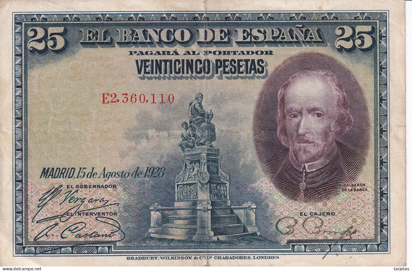 BILLETE DE ESPAÑA DE 25 PTAS DEL AÑO 1928 SERIE E (BANKNOTE) - 1-2-5-25 Peseten