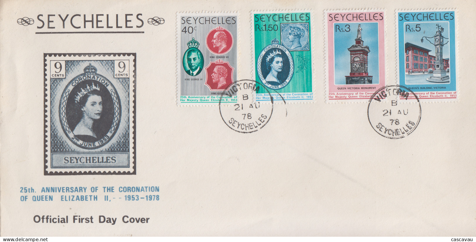 Enveloppe  FDC  1er  Jour   SEYCHELLES   25éme   Anniversaire  Du  Couronnement    Reine  ELIZABETH  II   1978 - Seychelles (1976-...)