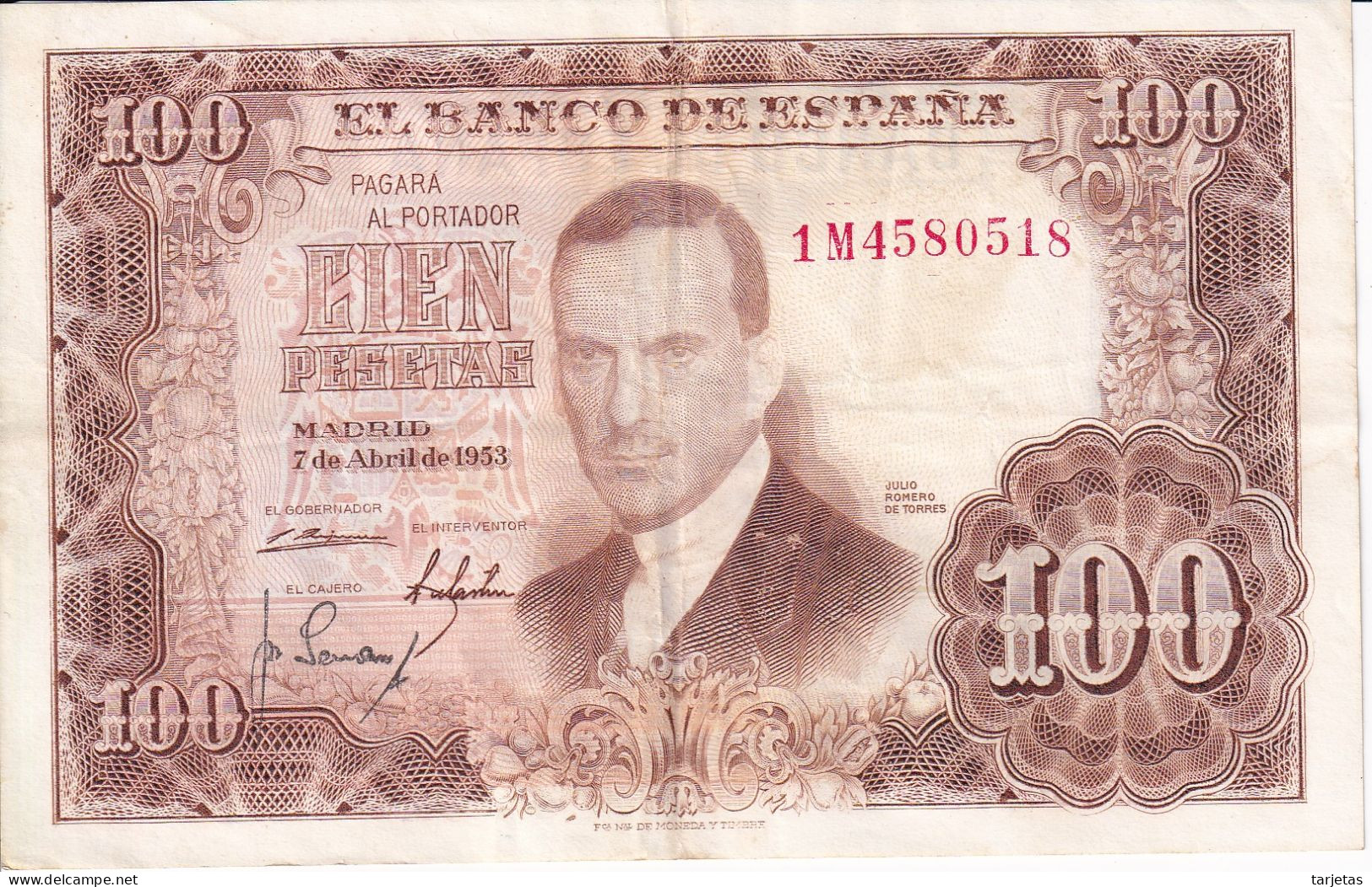 BILLETE DE ESPAÑA DE 100 PTAS DEL 7/04/1953 SERIE 1M (BANKNOTE) - 100 Pesetas