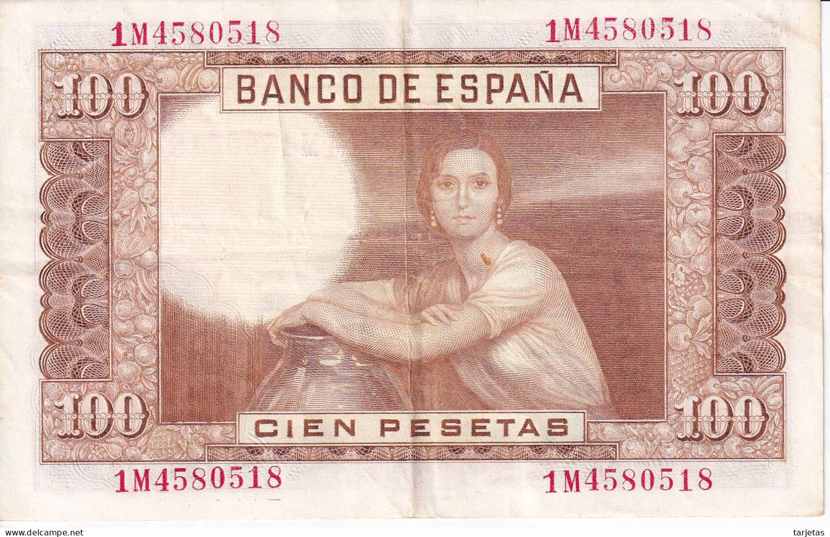 BILLETE DE ESPAÑA DE 100 PTAS DEL 7/04/1953 SERIE 1M (BANKNOTE) - 100 Peseten