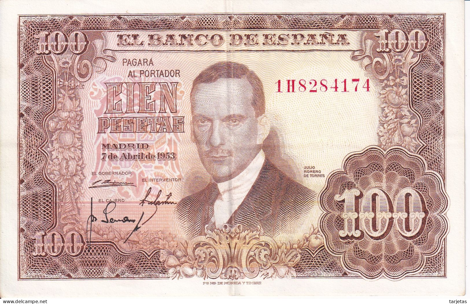 BILLETE DE ESPAÑA DE 100 PTAS DEL 7/04/1953 SERIE 1H (BANKNOTE) - 100 Peseten