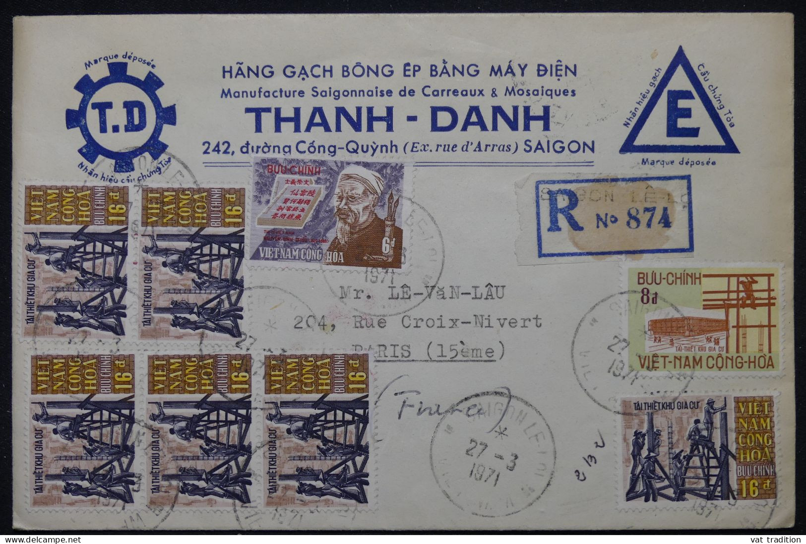 VIETNAM - Enveloppe Commerciale En Recommandé De Saigon Pour La France En 1971 - L 148883 - Viêt-Nam