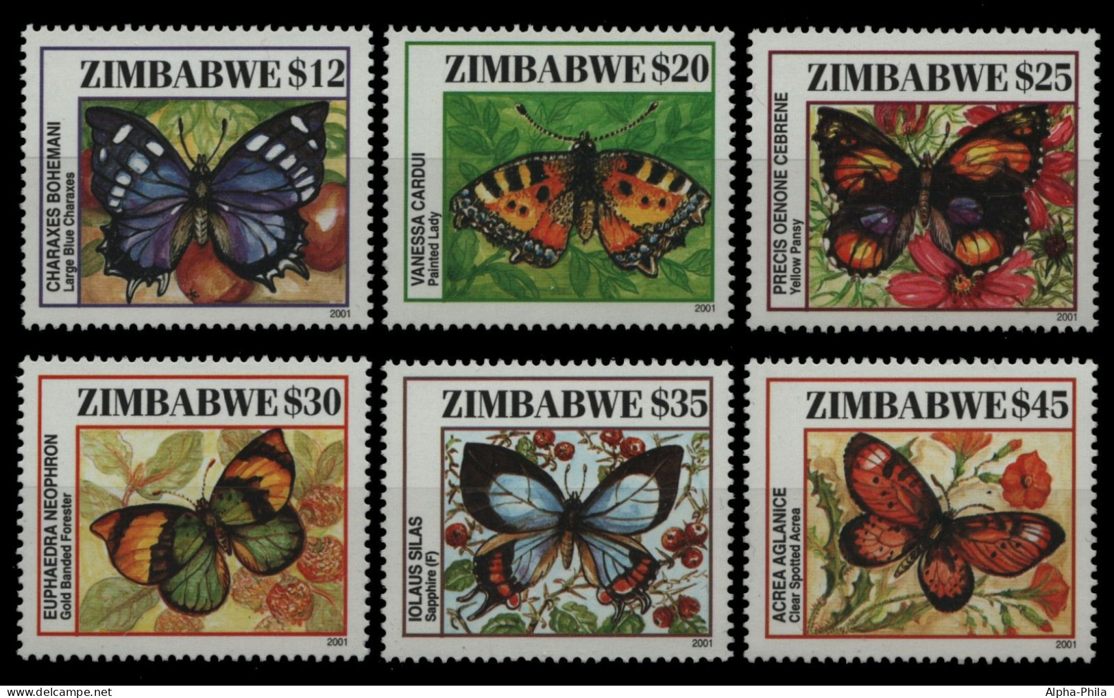 Simbabwe 2001 - Mi-Nr. 716-721 ** - MNH - Schmetterlinge / Butterflies - Zimbabwe (1980-...)