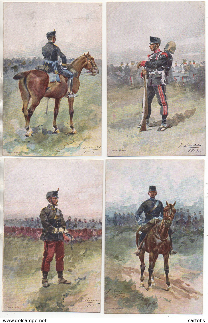 Espagne Lot De 4 Cartes Illustrées De Militaires - Collezioni E Lotti