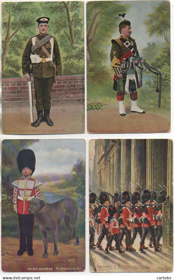 Royaume-Uni  Lot De 4 Cartes Illustrées De Militaires (2) - Verzamelingen & Kavels