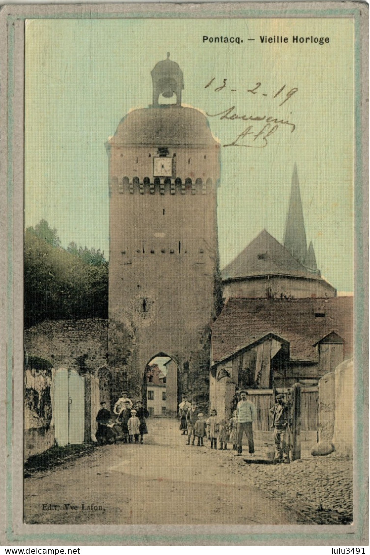 CPA - PONTACQ (64) - Vue Du Quartier De La Vieille Horloge En 1919 - Carte Aspect Toilé - Pontacq