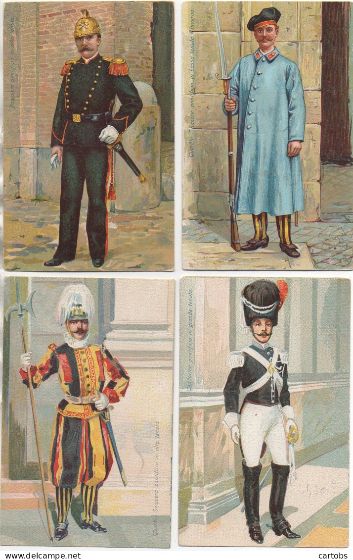 Vatican Lot De 4 Cartes Illustrées De Différents Soldats De La Garde Du Vatican (3) - Vaticano