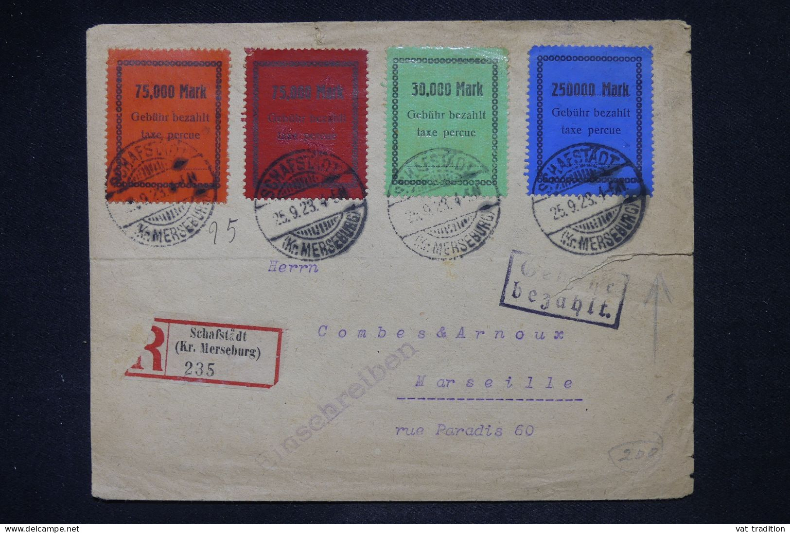 ALLEMAGNE  - Affranchissement De La Poste Locale Sur Enveloppe En Recommandé De Schafstadt En 1923  - L 148884 - 1922-1923 Local Issues