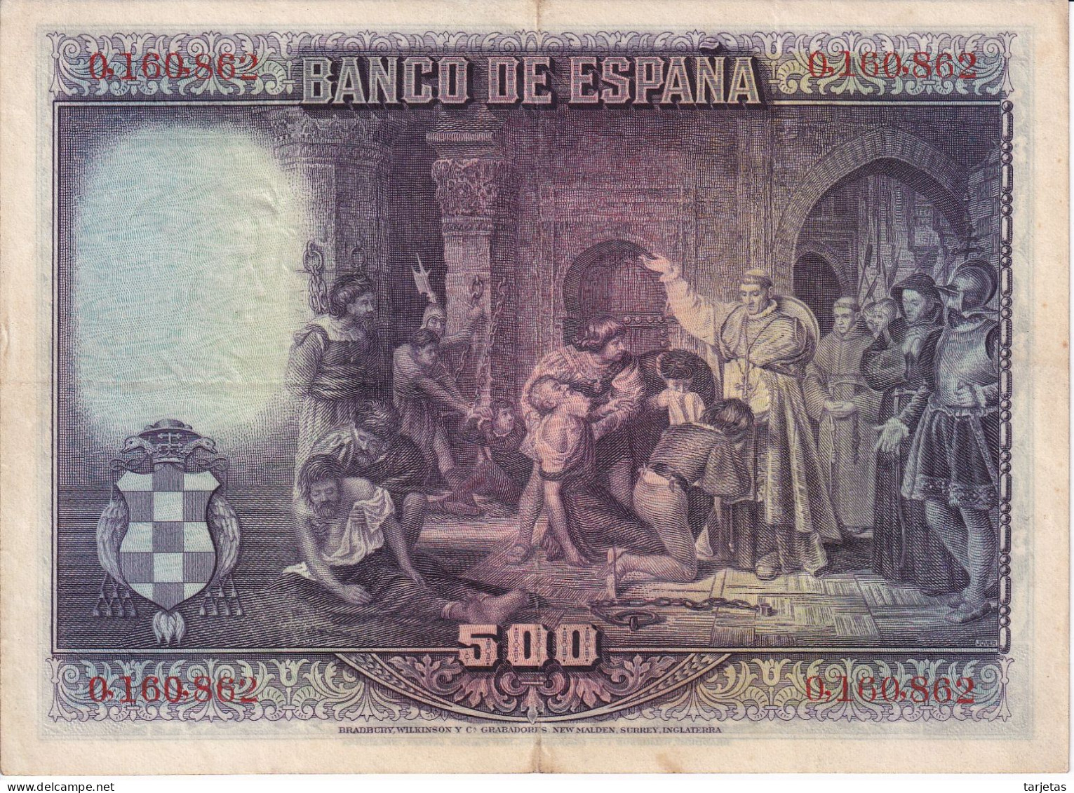 BILLETE DE ESPAÑA DE 500 PTAS DEL AÑO 1928 SIN SERIE -CARDENAL CISNEROS - 500 Pesetas