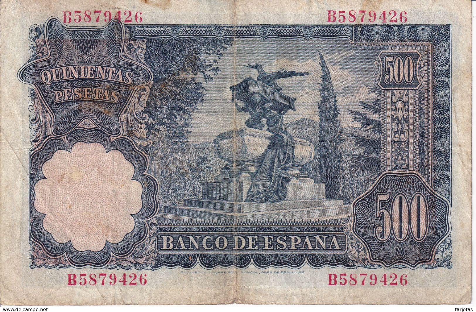 BILLETE DE 500 PTAS DEL AÑO 1951  SERIE B -  MARIANO BENLLIURE  (BANKNOTE) - 500 Peseten