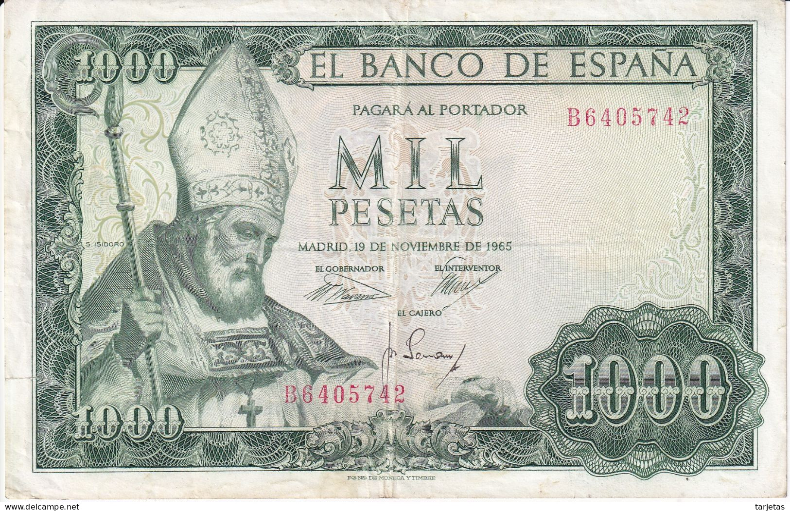 BILLETE DE 1000 PESETAS DEL AÑO 1965 DE S. ISIDORO SERIE B (BANKNOTE) - 1000 Pesetas