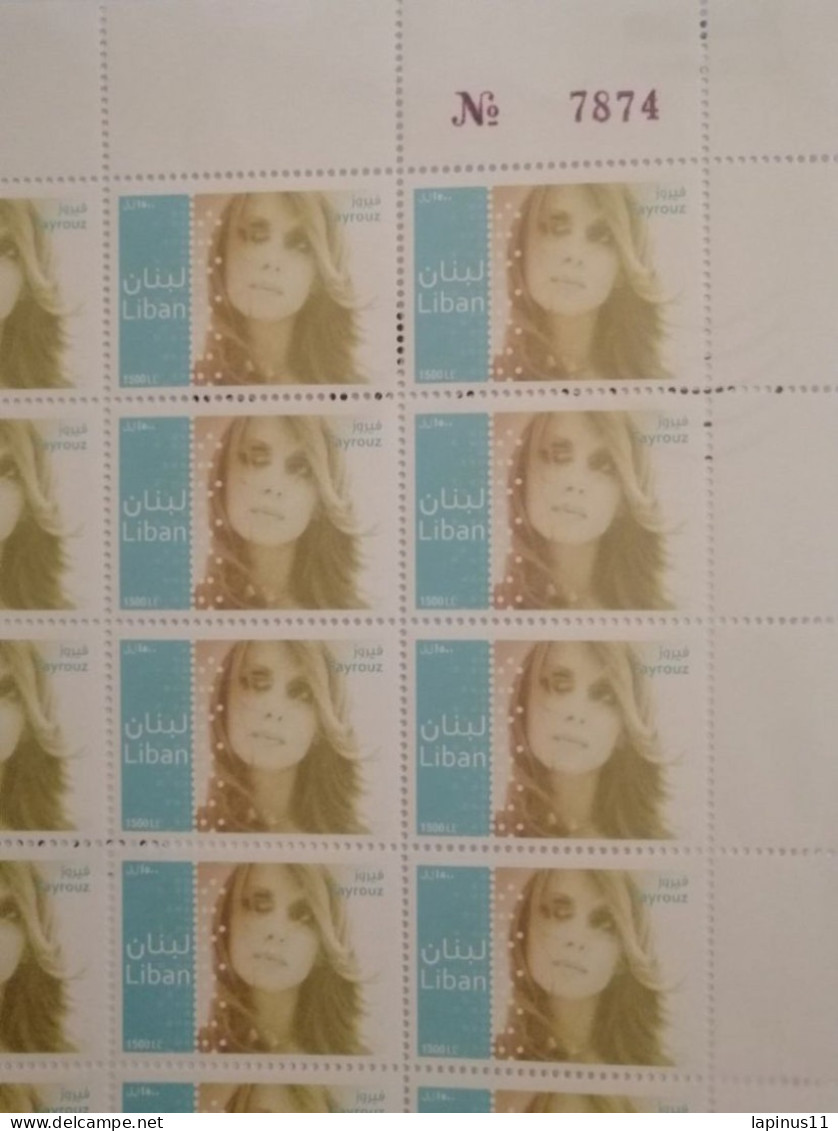 Lebanon. Liban MNH COMPLETE SlHEET RARE  2011 Feyrouz,   Late Famous Star - Lebanon