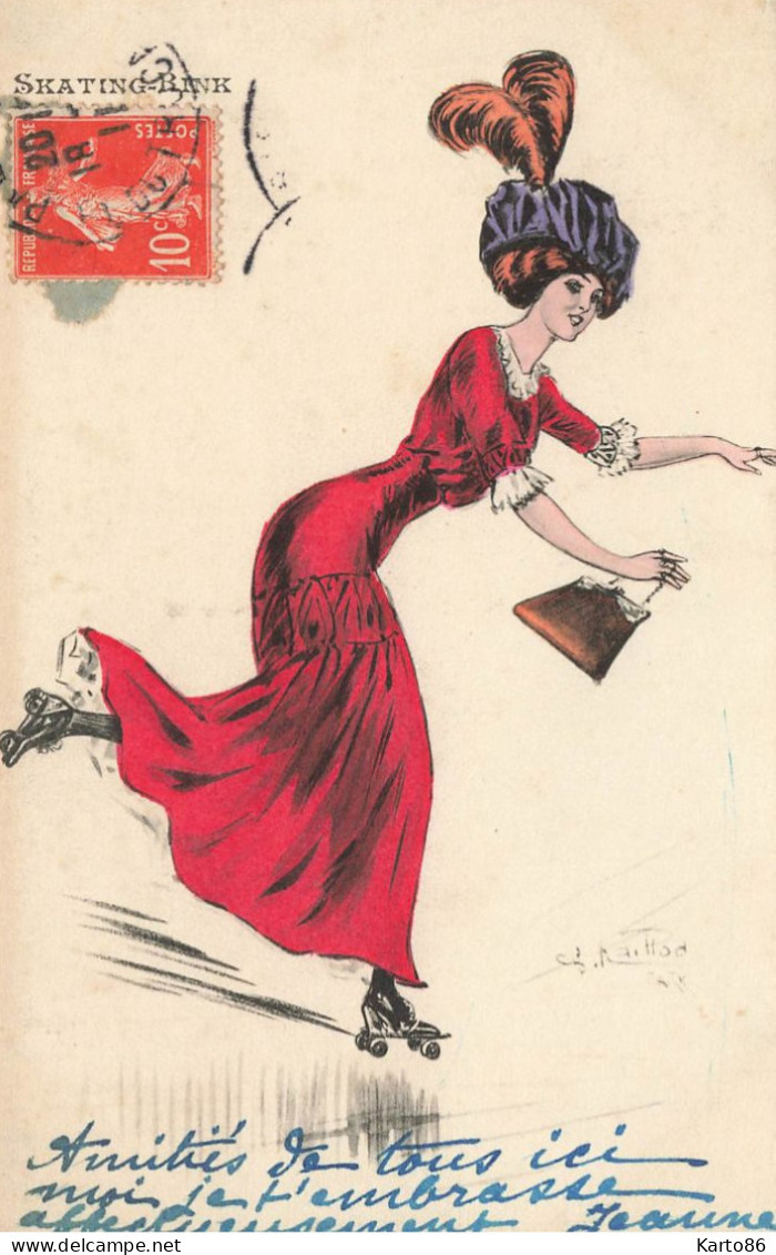 NAILLOD * CPA Illustrateur Naillod Art Nouveau * Série 108/7 * Skating Rink * Mode Femme Robe Chapeau Patins Roulettes - Naillod