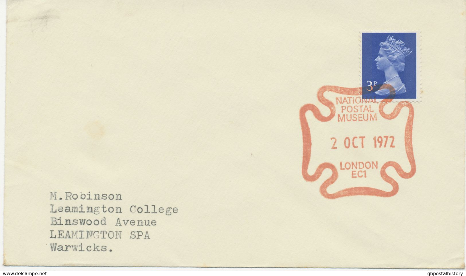 GB SPECIAL EVENT POSTMARKS 1972 NATIONAL POSTAL MUSEUM LONDON EC1 In BROWN-RED - Covers & Documents