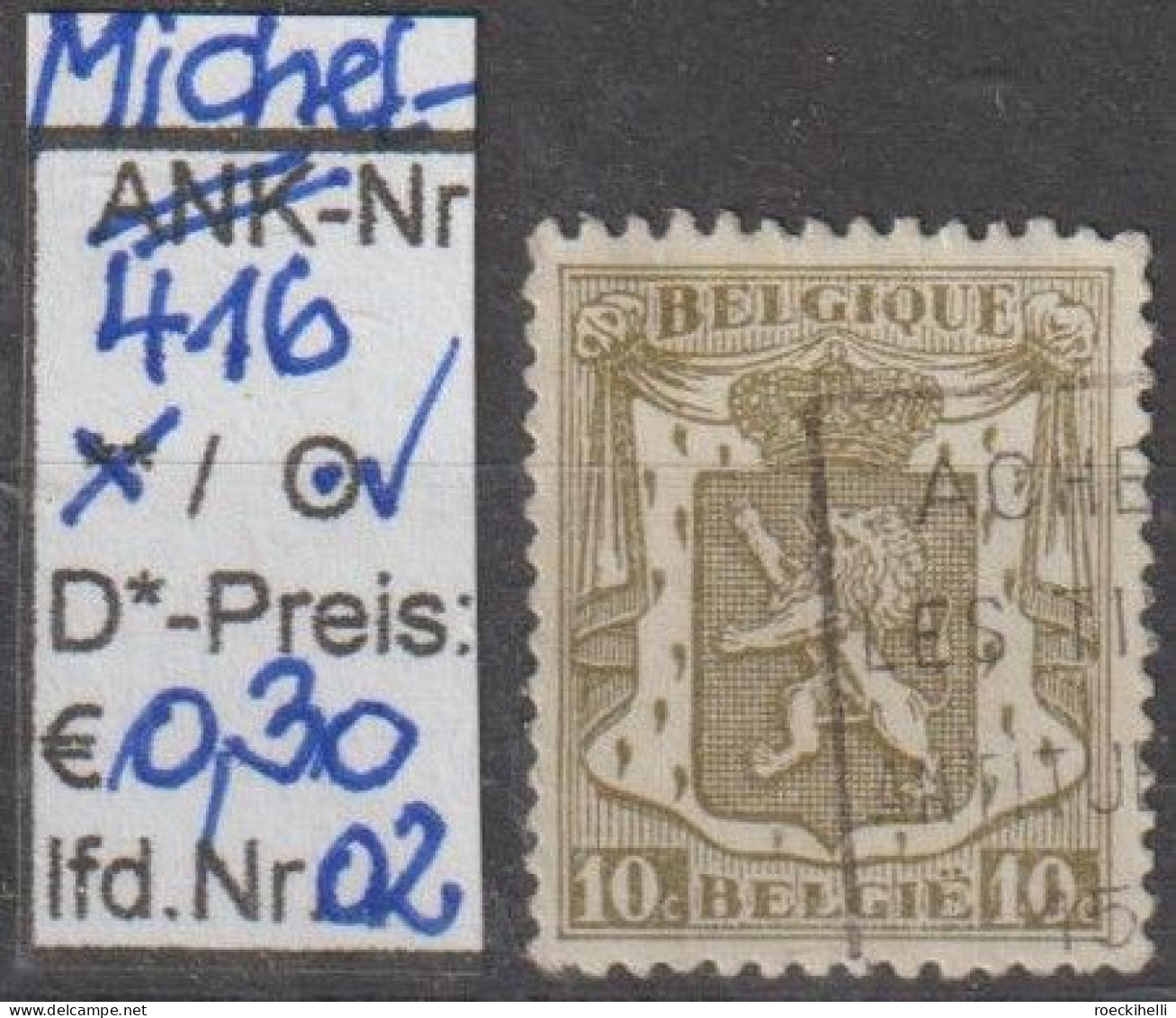 1936 - BELGIEN - FM/DM "Staatswappen" 10 C Olivbraun - O Gestempelt - S.Scan (416o 01-05 Be) - 1929-1937 Heraldic Lion