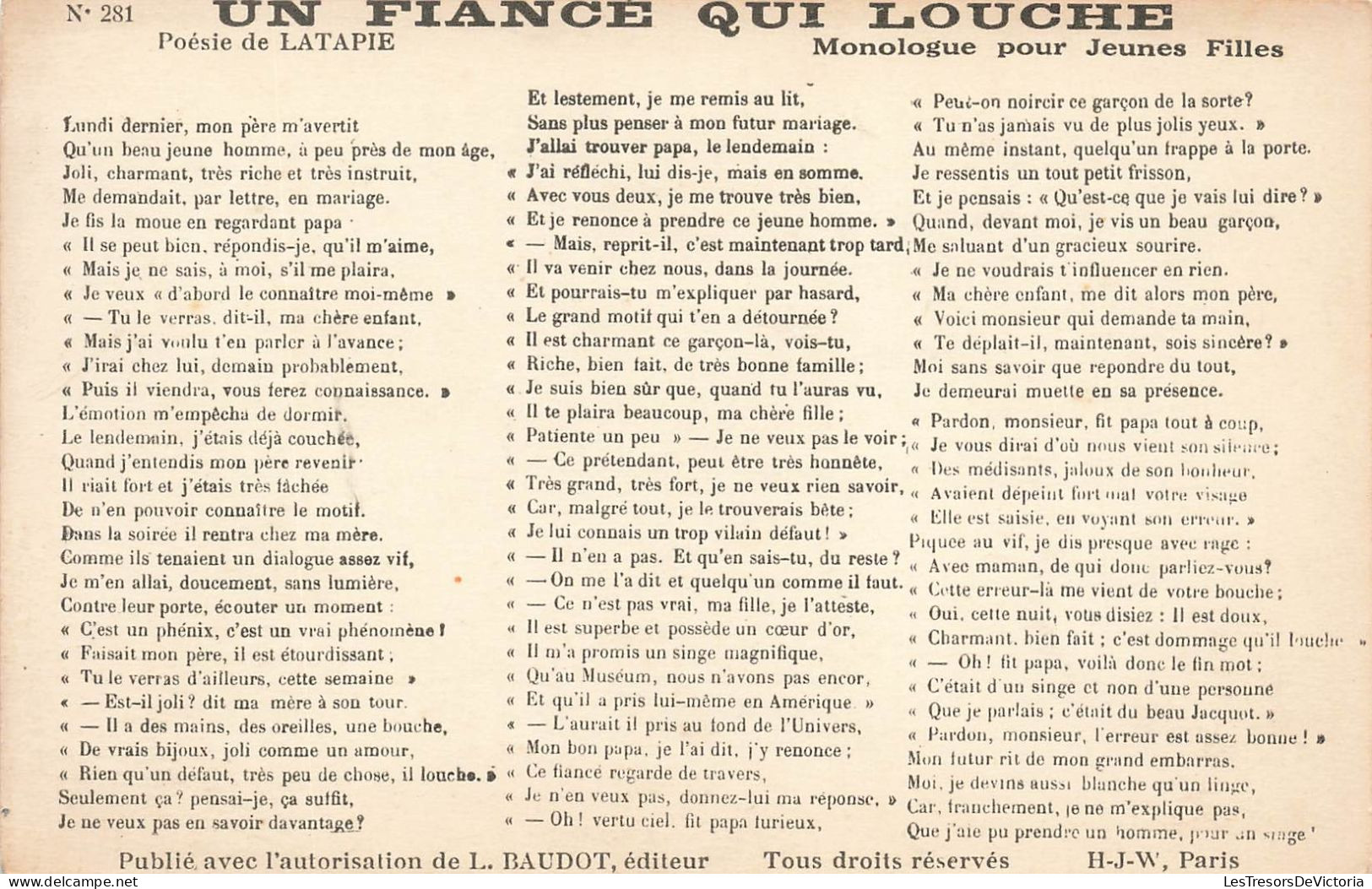 CONTE FABLES - Un Fiance Qui Louche - Poésie De Latape - Carte Postale Ancienne - Contes, Fables & Légendes