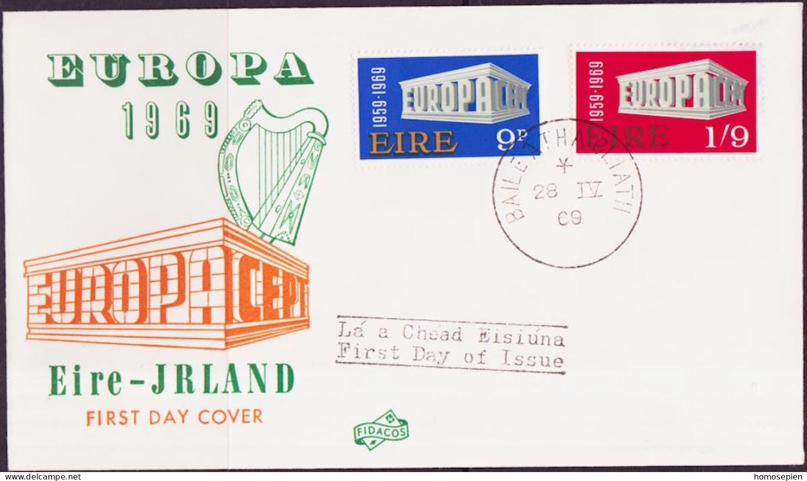 Irlande - Ireland - Irland FDC1 1969 Y&T N°232 à 233 - Michel N°230 à 231 - EUROPA - FDC