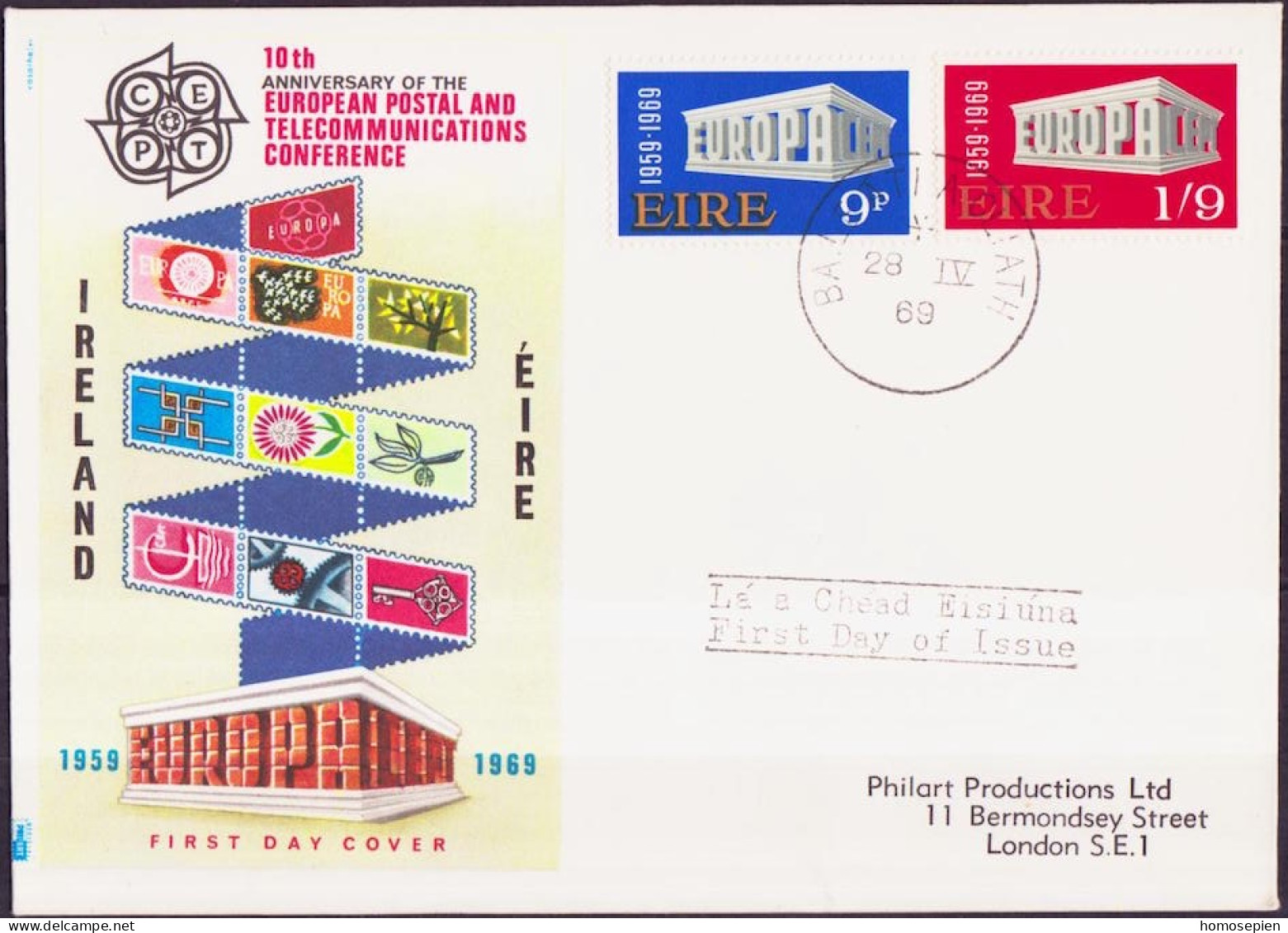 Irlande - Ireland - Irland FDC2 1969 Y&T N°232 à 233 - Michel N°230 à 231 - EUROPA - FDC