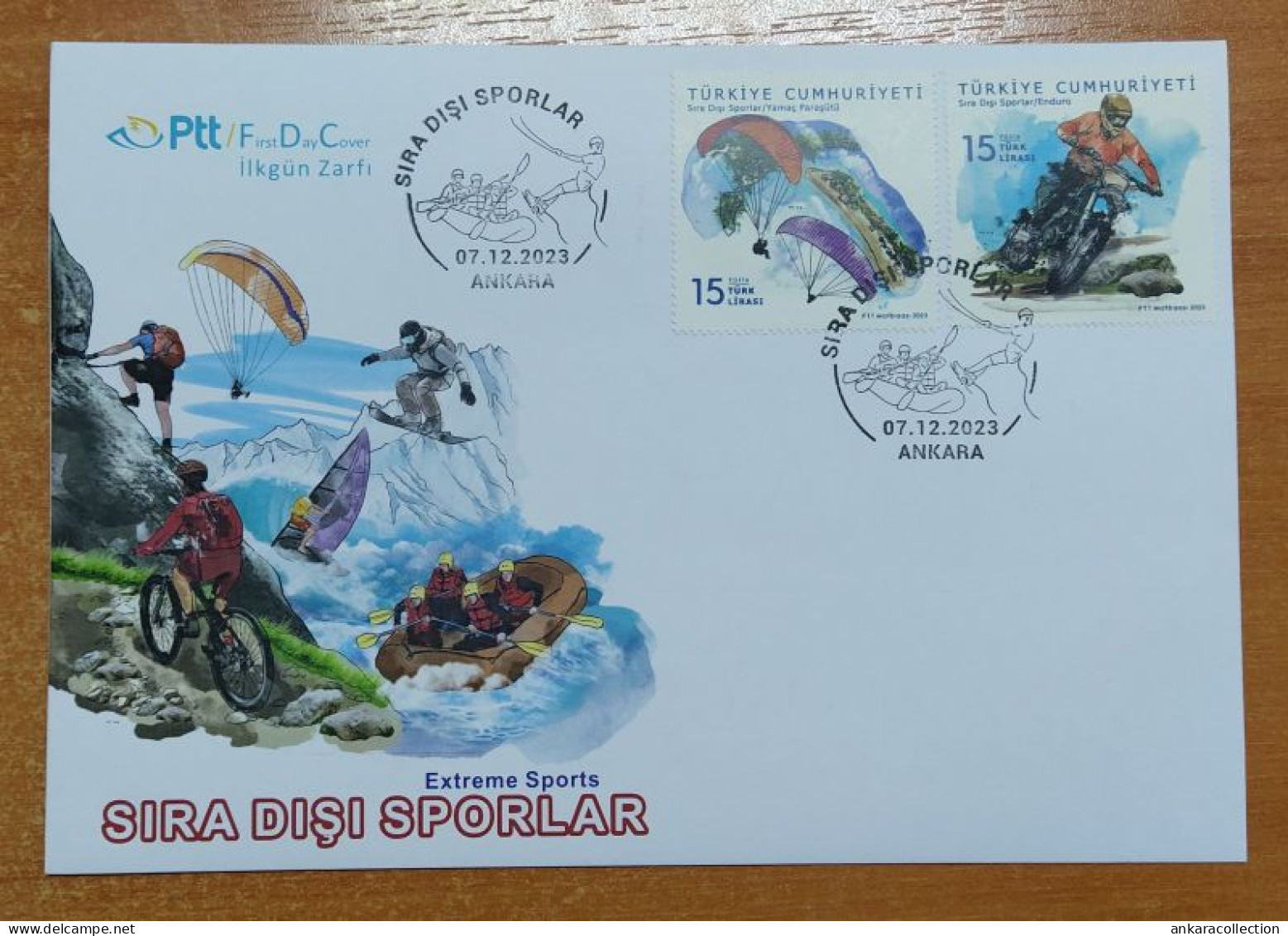 AC - TURKEY FDC - EXTREME SPORTS  ENDRO MOTORCYCLE, OFF-ROAD RACING MOTORCYCLE, PARAGLIDING  07 DECEMBER 2023 - FDC