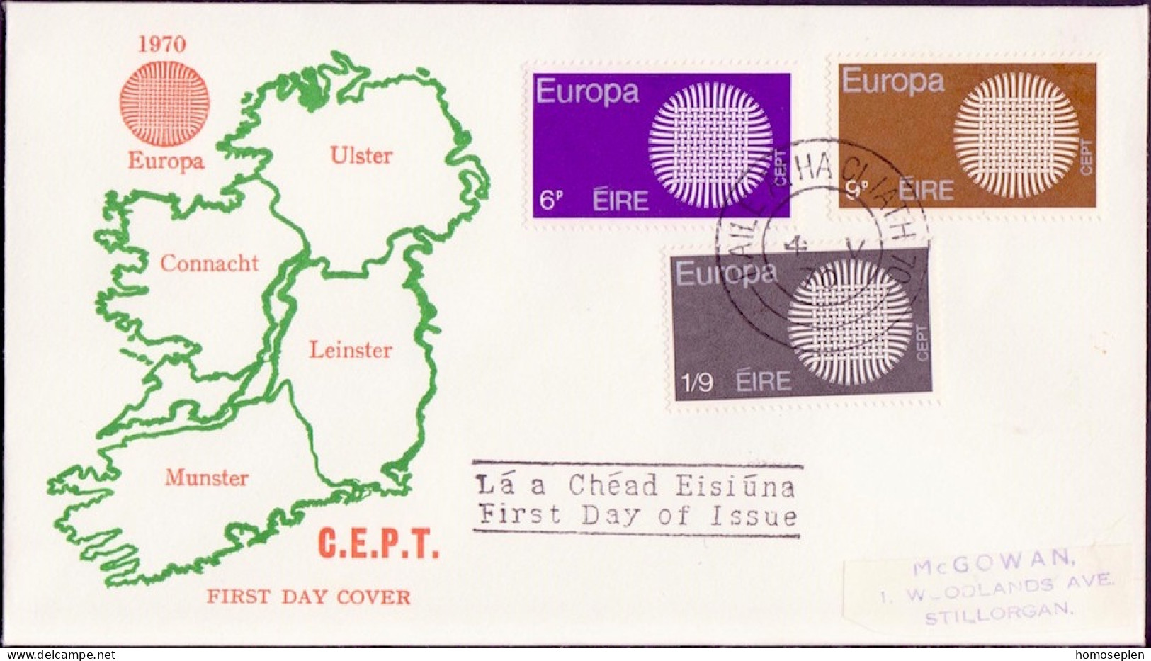 Irlande - Ireland - Irland FDC1 1970 Y&T N°241 à 243 - Michel N°239 à 241 - EUROPA - FDC