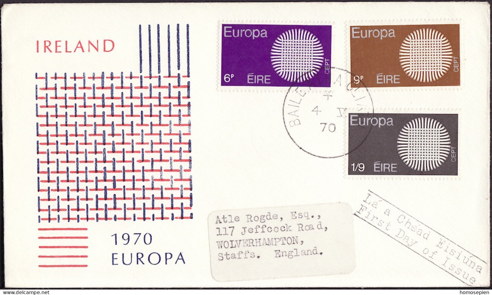 Irlande - Ireland - Irland FDC5 1970 Y&T N°241 à 243 - Michel N°239 à 241 - EUROPA - FDC