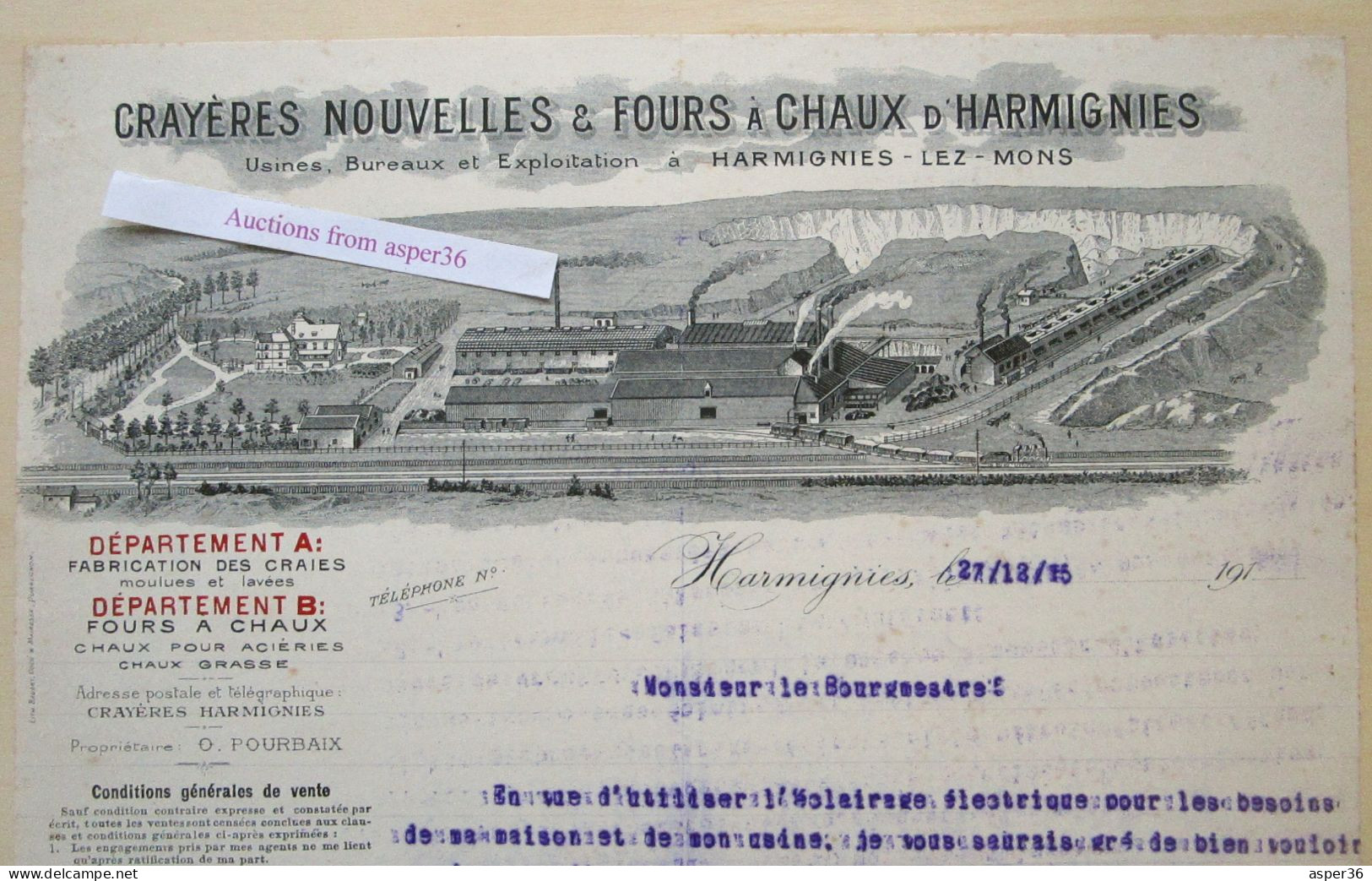 Crayères Nouvelles & Fours à Chaux D'Harmignies Mons, Propriétaire O. Pourbaix 1915 - 1900 – 1949