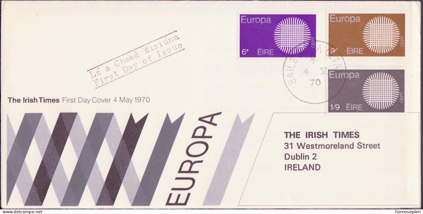 Europa CEPT 1970 Irlande - Ireland - Irland FDC4 Y&T N°241 à 243 - Michel N°239 à 241 - 1970
