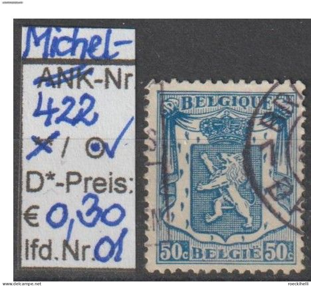 1936 - BELGIEN - FM/DM "Staatswappen" 50 C Blau - O Gestempelt - S.Scan (422o 01-03 Be) - 1929-1937 Lion Héraldique