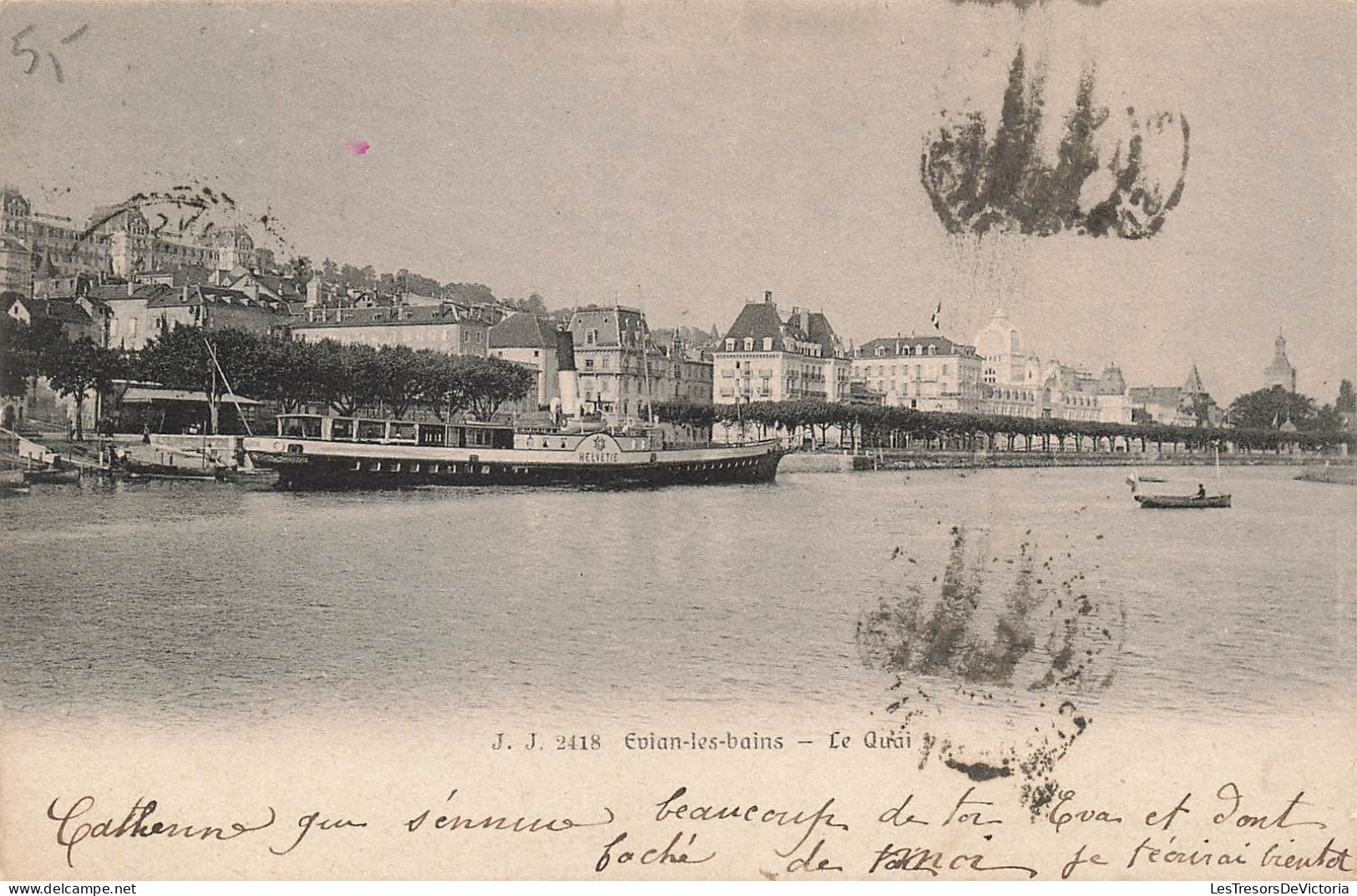 FRANCE - Evian Les Bains - Le Quai - Helvetie - Bateau - Carte Postale Ancienne - Evian-les-Bains