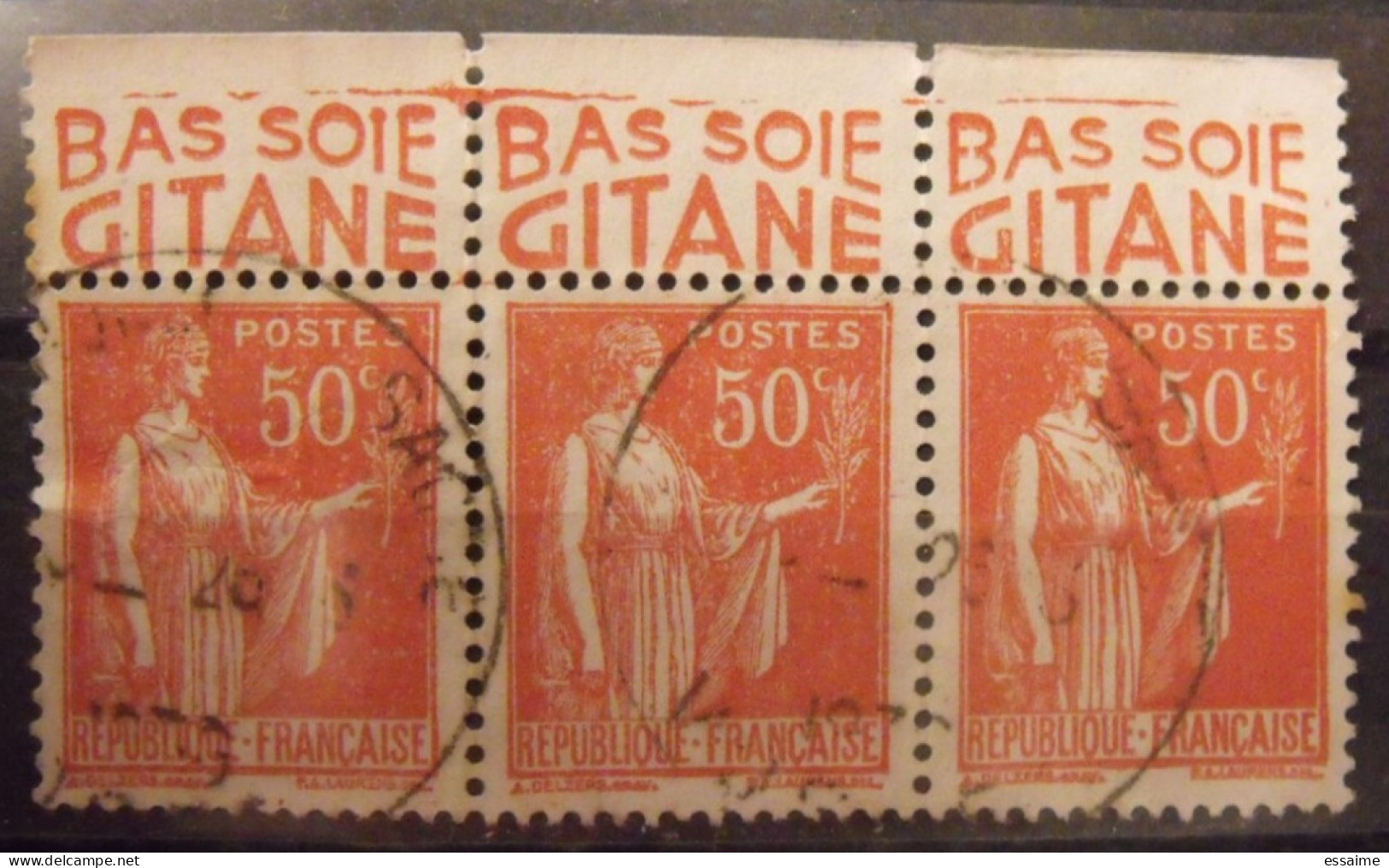 3 Timbres à Bande Publicitaire. Paix N° 283. 50 C. Type IV 4. Pub Pubs Publicitaires Carnet. Bas Soie Gitane. - Autres & Non Classés