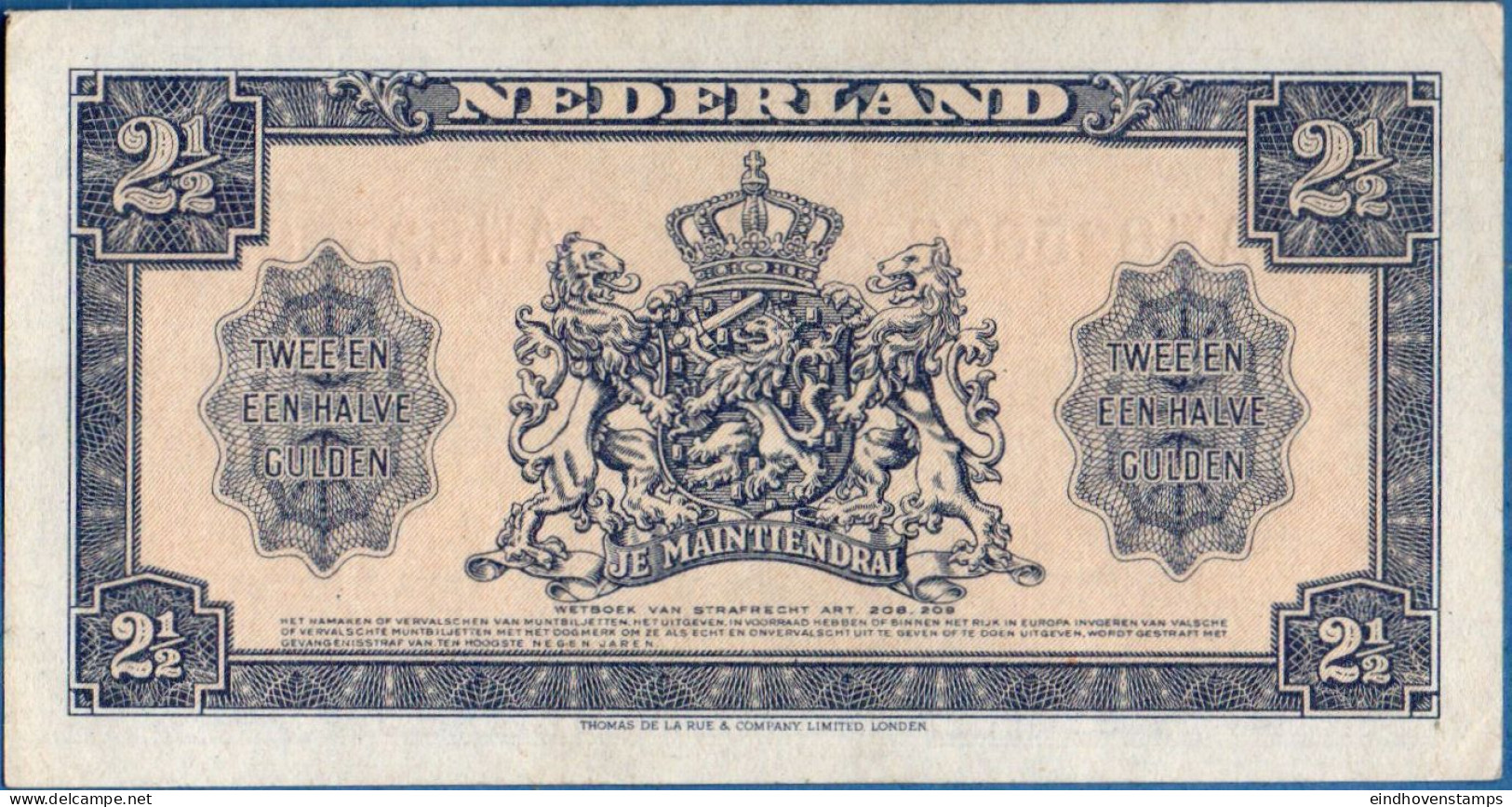 Nederland, Netherlands Type 1945 Fl 2.50 Wilhelmina, Number, Letters, Numbers Series UNC - 2 1/2 Gulden