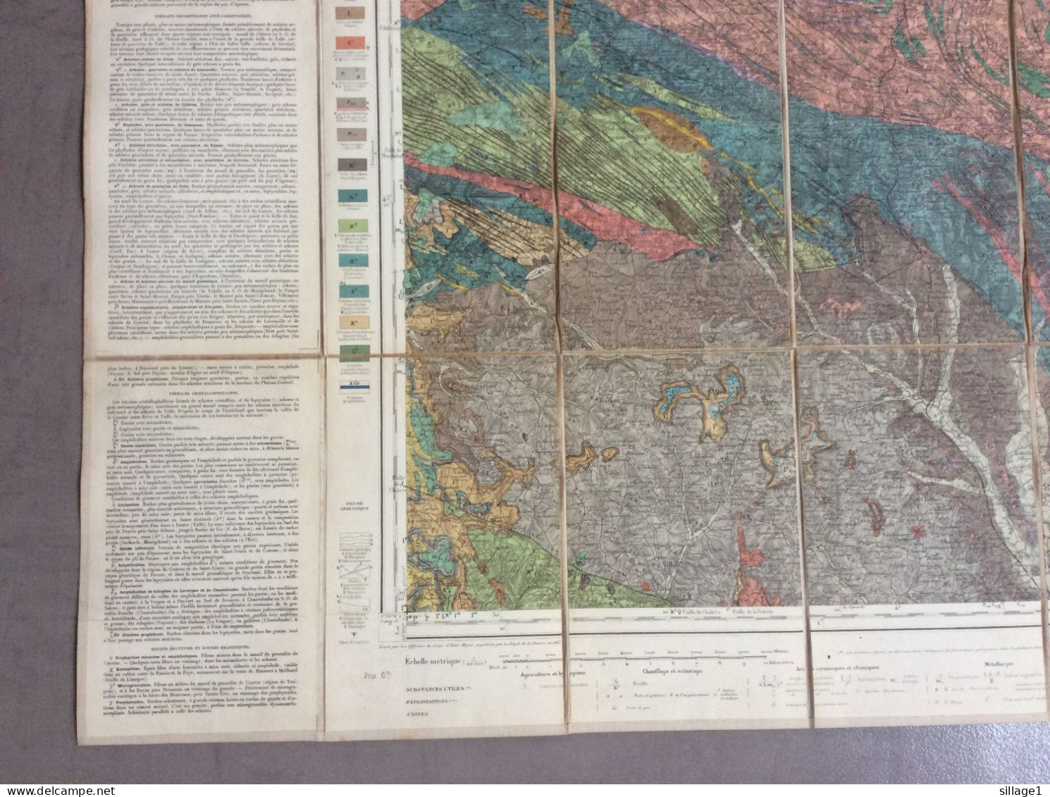 TULLE Et Sa Région - MAISON ANDRIVEAU-GOUJON - Henri BARRÈRE Carte Géologique Ancienne Colorisée Sur Toile - Topographische Karten