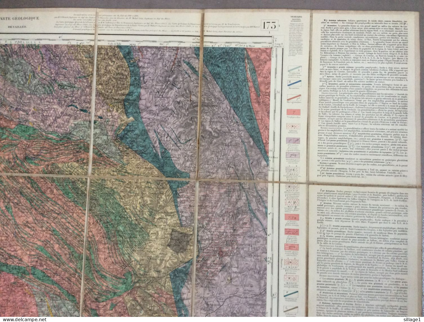 TULLE et sa Région - MAISON ANDRIVEAU-GOUJON - Henri BARRÈRE Carte Géologique Ancienne Colorisée sur toile