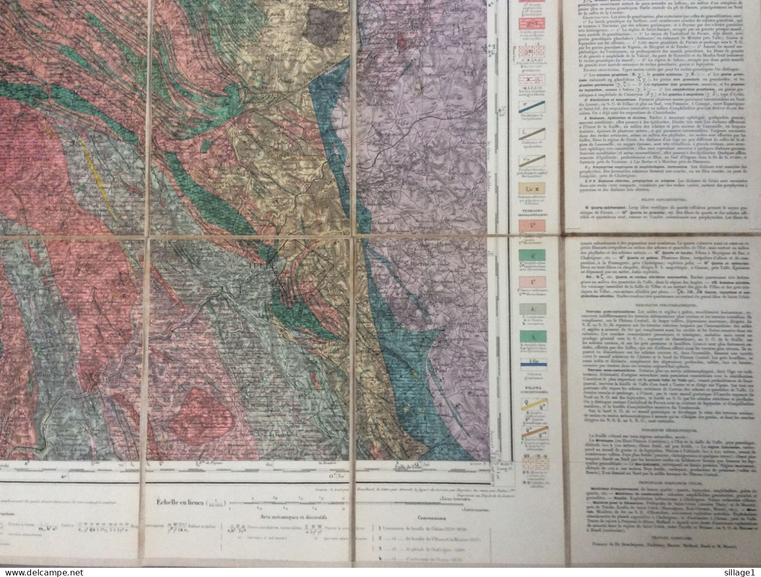 TULLE et sa Région - MAISON ANDRIVEAU-GOUJON - Henri BARRÈRE Carte Géologique Ancienne Colorisée sur toile