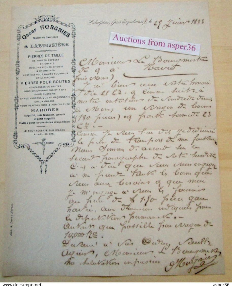 Oscar Horgnies Maitre De Carrières à Labuissière (Merbes-le-Château) Pierres De Taille 1883 - 1800 – 1899