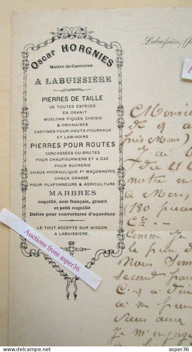Oscar Horgnies Maitre De Carrières à Labuissière (Merbes-le-Château) Pierres De Taille 1883 - 1800 – 1899