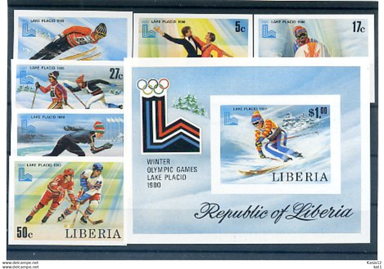 A20505)Olympia 80: Liberia 1168 - 1173 B** + Bl 95 B** - Invierno 1980: Lake Placid