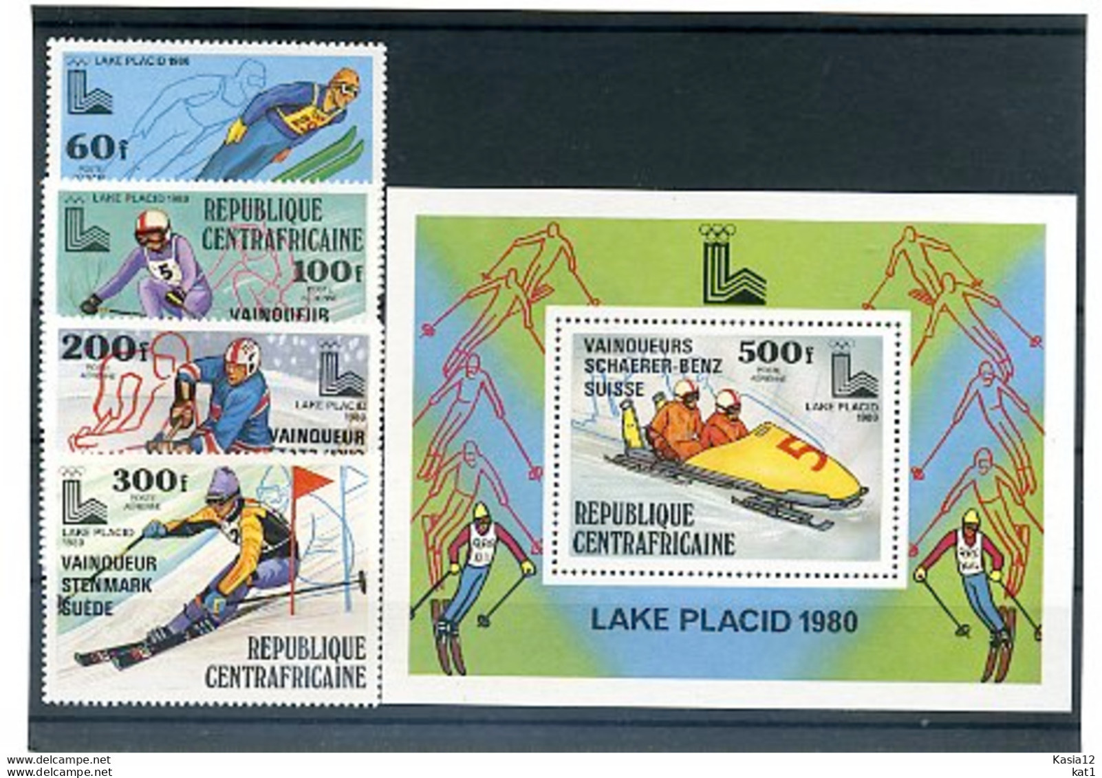 A20701)Olympia 80: Zentralafrika 672 - 675 A** + Bl 80 A** - Invierno 1980: Lake Placid