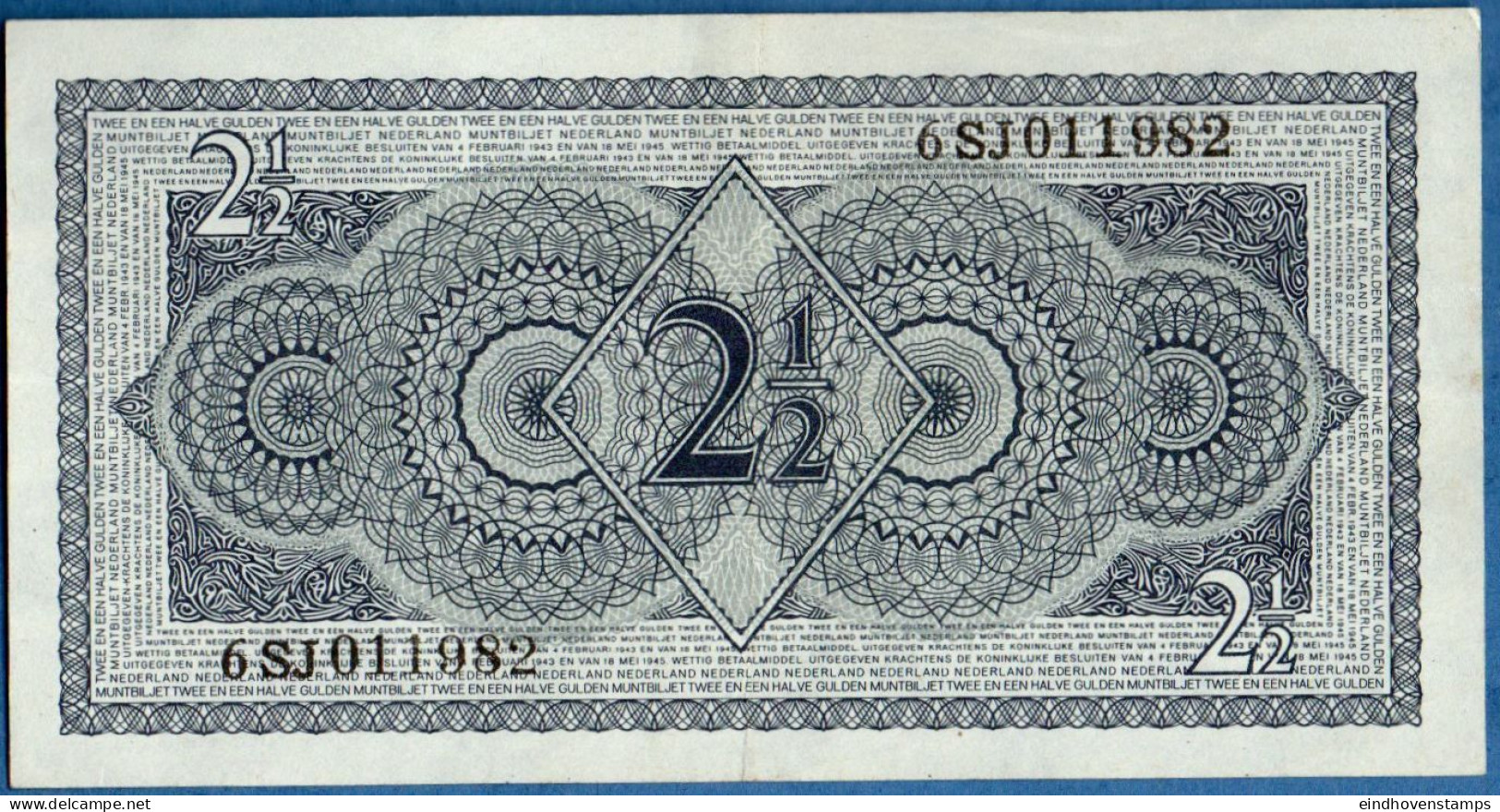 Nederland, Netherlands Type 1949 Fl  2.50 Juliana, Series Numer-letter=numbers Some Superficial Bends - 2 1/2  Florín Holandés (gulden)