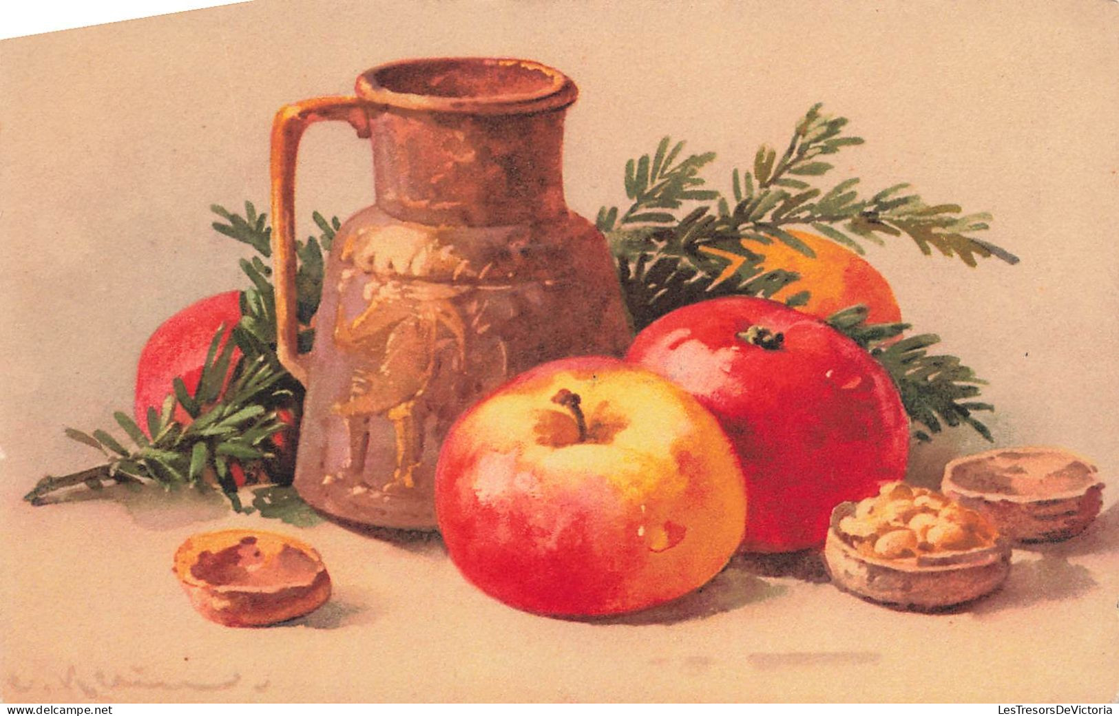 ARTS - Tableau - Nature Morte - Des Pommes Avec Une Carafe D'eau - Fruits - Carte Postale - Peintures & Tableaux