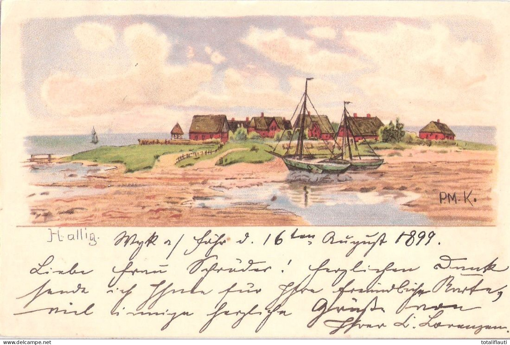 Künstlerkarte PAUL MÜLLER KAEMPFF Auf Der HALLIG  Gelaufen 18.8.1899 Mit Ortsstempel WYK Auf Föhr TOP-Erhaltung Ungelauf - Halligen